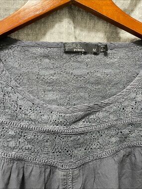 Prana Charcoal Crochet Yoke Peasant Blouse